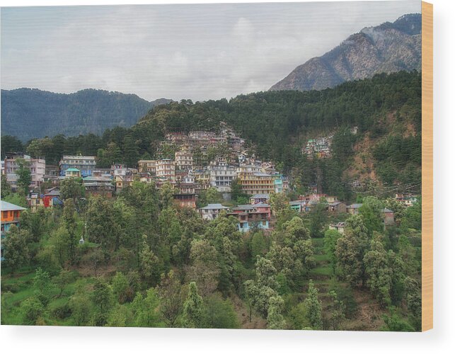 India Wood Print featuring the digital art View of McLeod Ganj by Carol Ailles