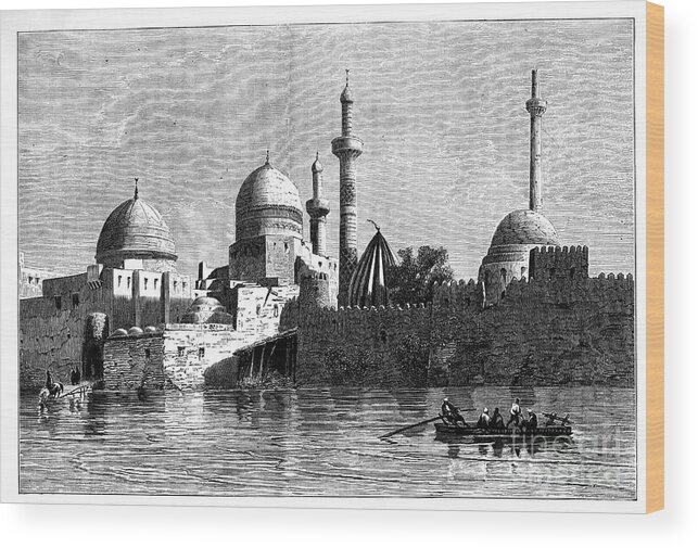 Tigris River Wood Print featuring the drawing View Of Mosul From The River Tigris by Print Collector