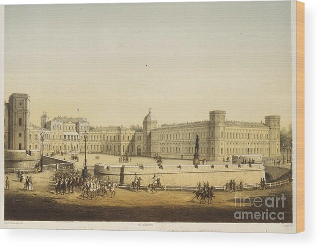 Great Gatchina Palace Wood Print featuring the drawing View Of The Main Gatchina Palace, Mid by Heritage Images