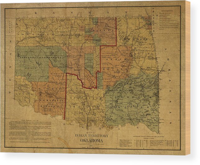 Vintage Wood Print featuring the mixed media Vintage Map of Oklahoma by Design Turnpike