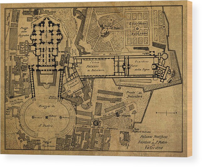 Vintage Wood Print featuring the mixed media Vintage Map of Vatican City 1914 by Design Turnpike