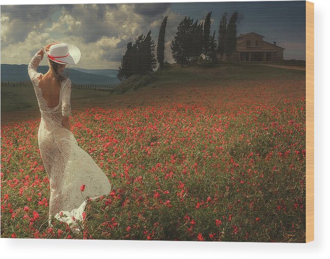 Girl Wood Print featuring the photograph Walking In Tuscany by Paolo Lazzarotti