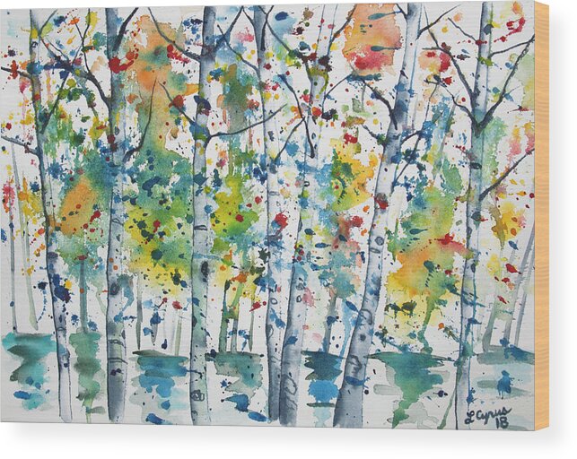 Aspen Wood Print featuring the painting Watercolor - Aspen in the Rain by Cascade Colors