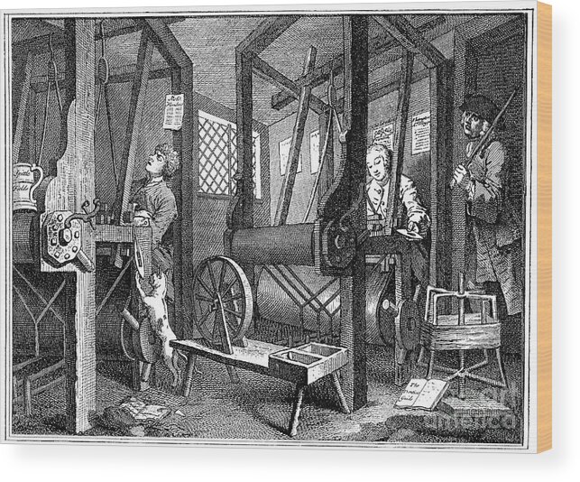 Working Wood Print featuring the drawing Weaving At Spitalfields, London, 1747 by Print Collector
