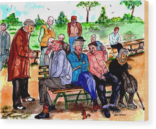 1940s Wood Print featuring the painting When Park Benches Were Filled With People by Philip And Robbie Bracco