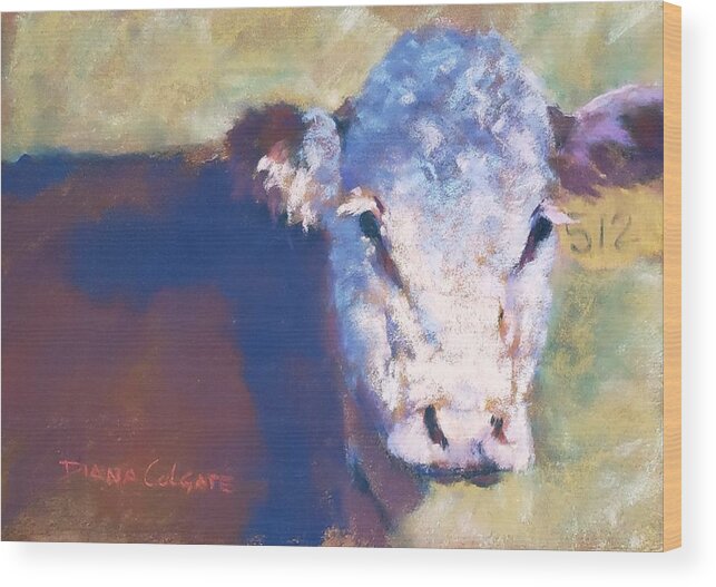 Cow Wood Print featuring the pastel White Face by Diana Colgate
