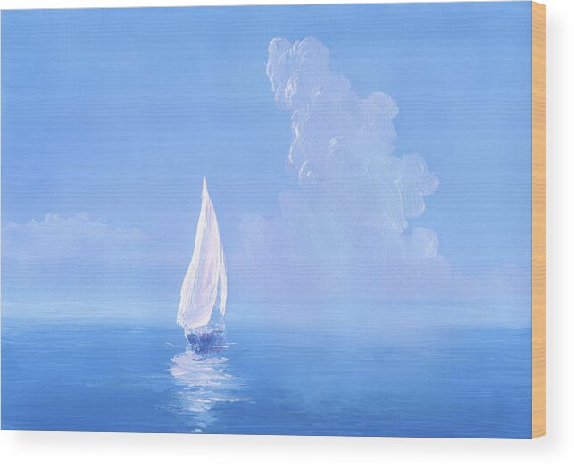 Wind Wood Print featuring the digital art White Sail On Calm Sea by Pobytov