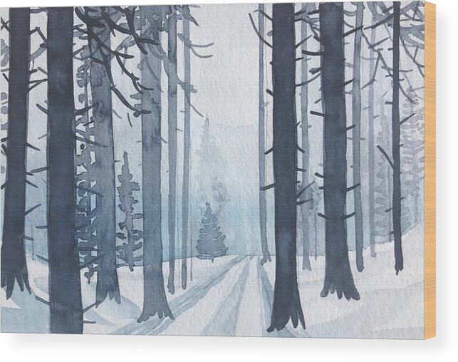 Winter Wood Print featuring the painting Winter trees by Luisa Millicent