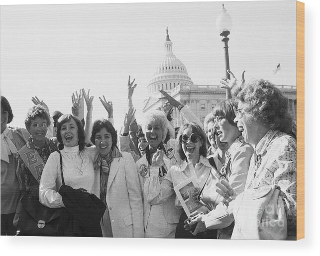 People Wood Print featuring the photograph Women Cheer Extension Outside Capitol by Bettmann
