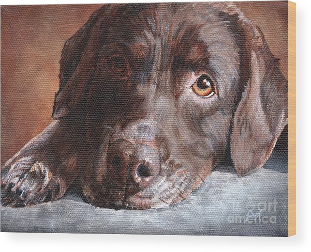 Dog Wood Print featuring the painting Zoe by Annie Troe