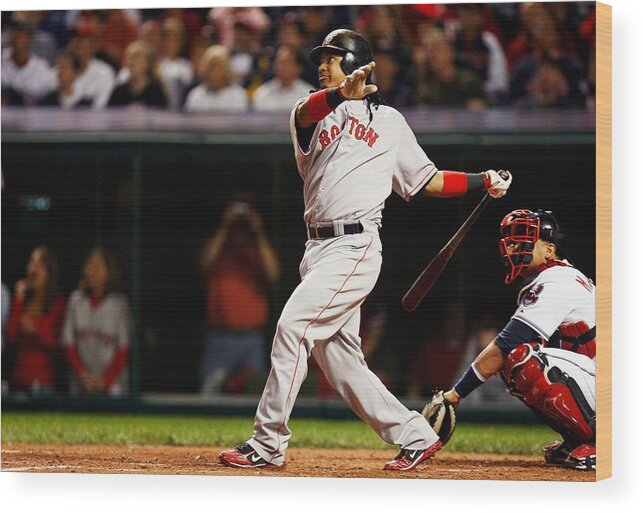 American League Baseball Wood Print featuring the photograph ALCS: Boston Red Sox v Cleveland Indians - Game 5 #1 by Gregory Shamus