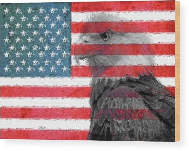 Patriotic Eagle Wood Print featuring the mixed media Bald Eagle American Flag #1 by Dan Sproul