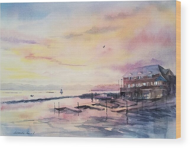 Lake Champlain Wood Print featuring the painting Burlington Coast Guard Station #1 by Amanda Amend