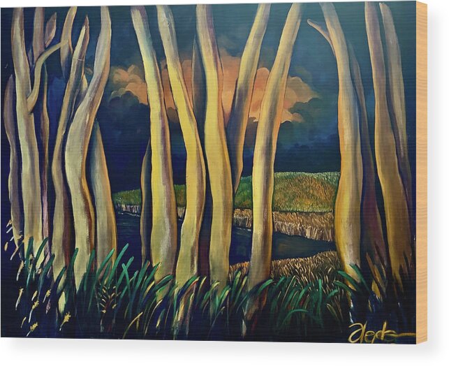 Orange Wood Print featuring the painting By The Lake #1 by Franci Hepburn