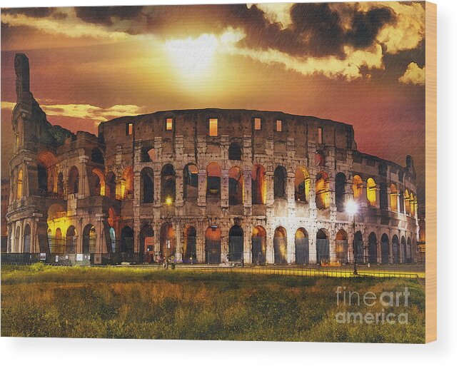 Colosseum Wood Print featuring the digital art Colosseum, Rome #1 by Jerzy Czyz