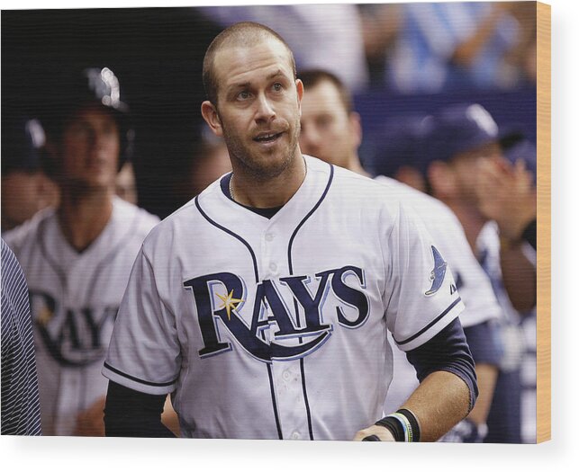 Instant Replay Wood Print featuring the photograph Evan Longoria and James Loney by Brian Blanco