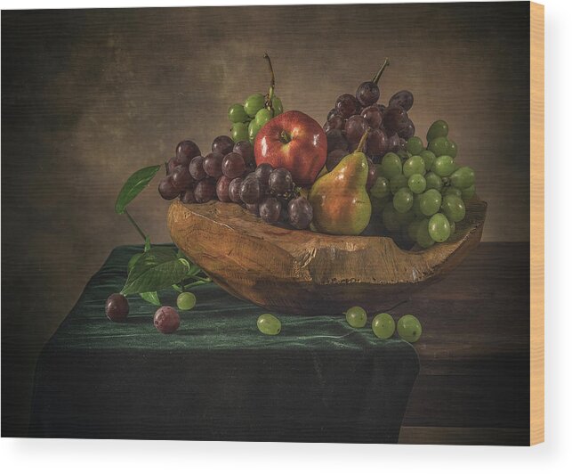 Still Life Wood Print featuring the pyrography Fruits by Anna Rumiantseva