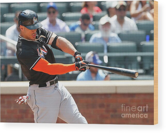 Three Quarter Length Wood Print featuring the photograph Giancarlo Stanton by Rich Schultz