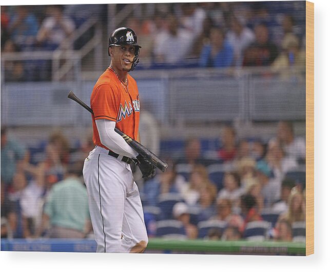 Three Quarter Length Wood Print featuring the photograph Giancarlo Stanton by Rob Foldy