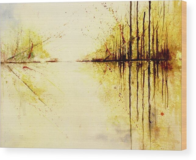 Yellow Wood Print featuring the painting Golden Lagoon #1 by John Glass