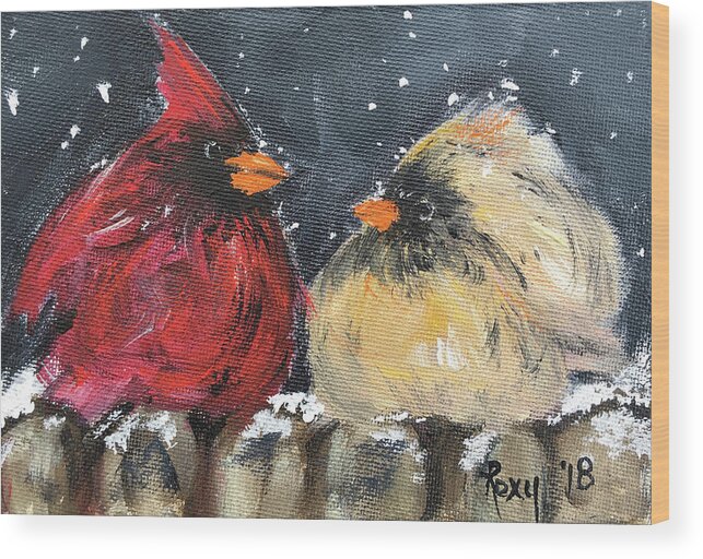 Cardinals Wood Print featuring the painting Love at First Flight by Roxy Rich