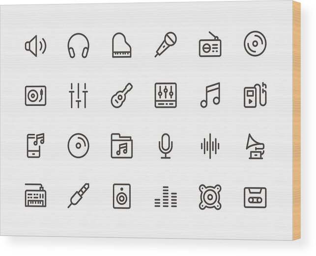 Music Wood Print featuring the drawing Music - Line Icons #1 by TongSur