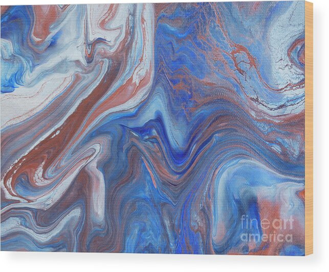 Acrylic Pour Wood Print featuring the painting Ocean on Fire #2 by Elisabeth Lucas