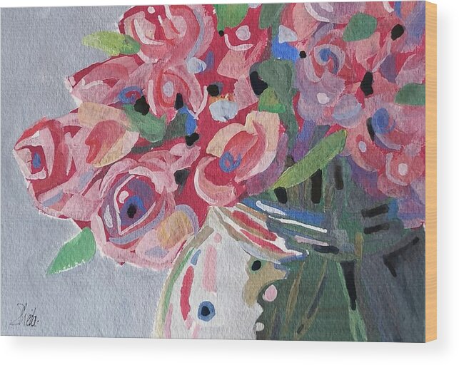 Still Life Wood Print featuring the painting Pink Roses #3 by Sheila Romard