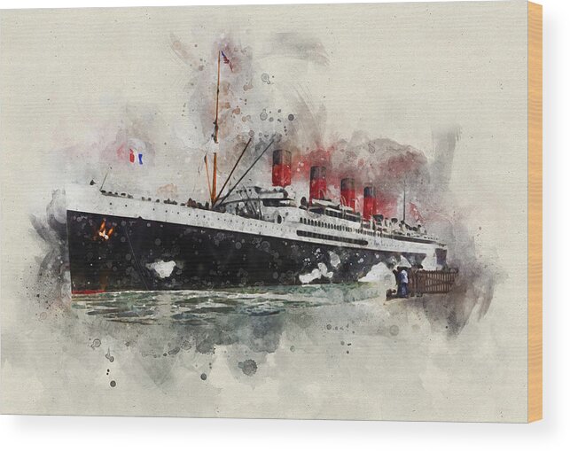 Steamer Wood Print featuring the digital art S.S. France 1910 by Geir Rosset