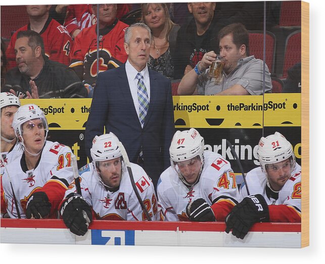 Bob Hartley Wood Print featuring the photograph Calgary Flames v Phoenix Coyotes #16 by Christian Petersen