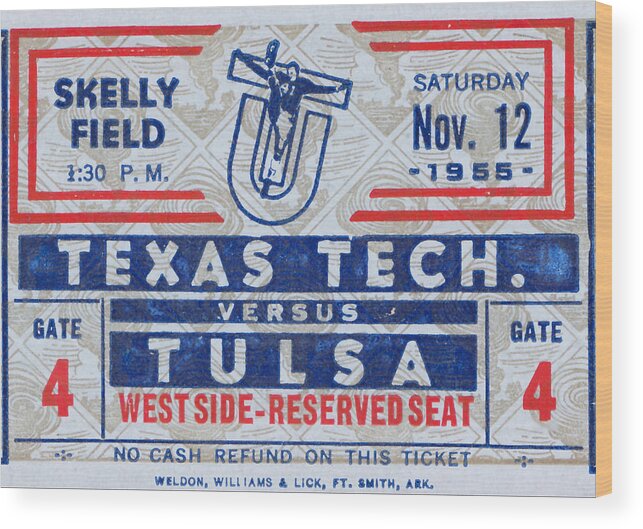 Tulsa Wood Print featuring the mixed media 1955 Tulsa vs. Texas Tech by Row One Brand