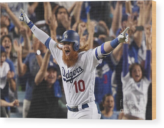 Game Two Wood Print featuring the photograph Justin Turner by Kevork Djansezian