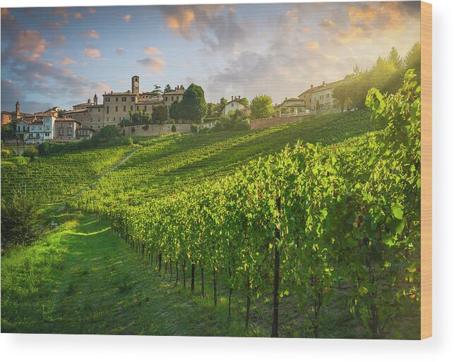 Neive Wood Print featuring the photograph Neive Vineyards Sunrise by Stefano Orazzini