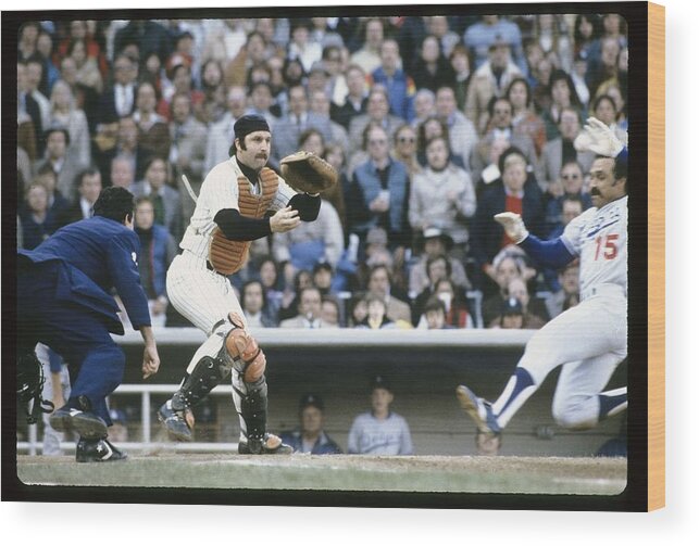 Thurman Munson Wood Print featuring the photograph Thurman Munson and Davey Lopes #2 by Focus On Sport