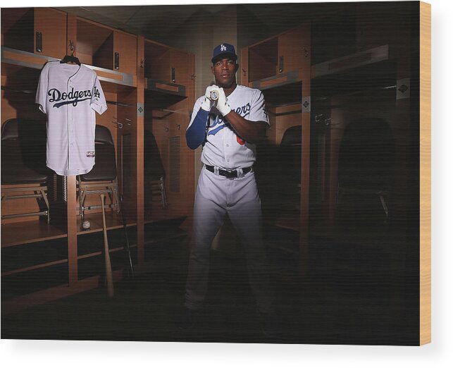 Media Day Wood Print featuring the photograph Yasiel Puig by Christian Petersen