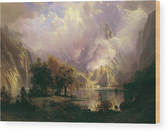 Rocky Wood Print featuring the painting Rocky Mountain Landscape #28 by Albert Bierstadt