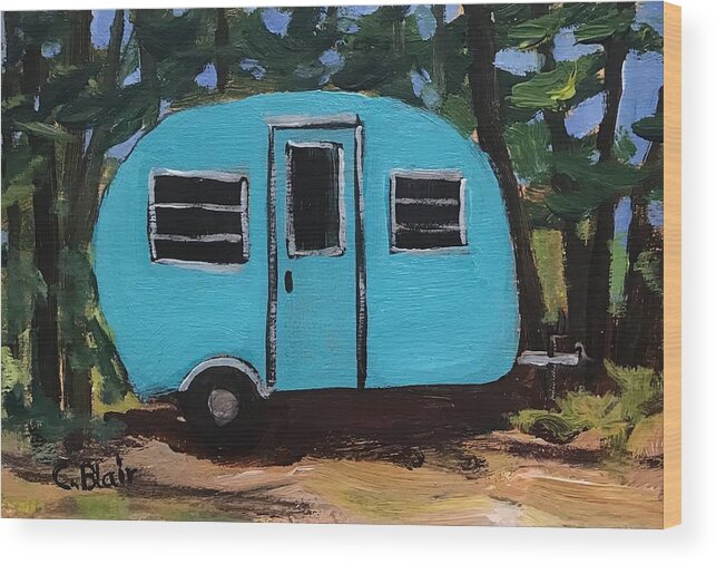 Vintage Trailer Wood Print featuring the painting Happy Camper #4 by Cynthia Blair