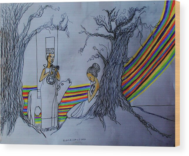Jesus Wood Print featuring the painting Kintu and Nambi The Serenade #31 by Gloria Ssali