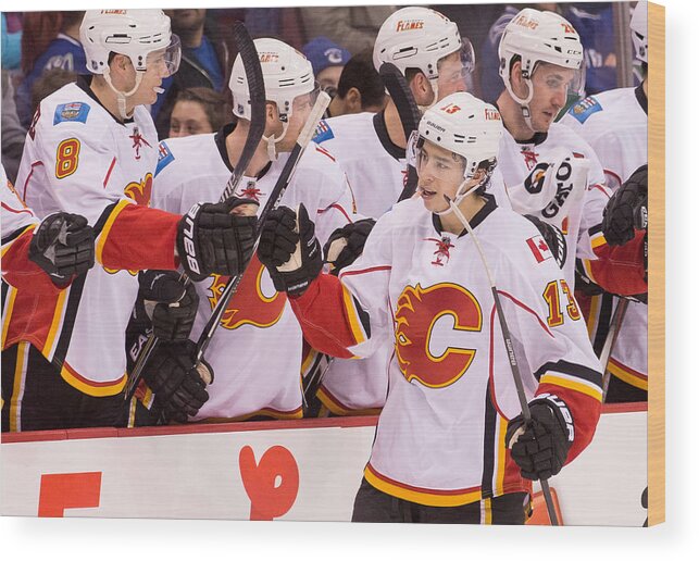 People Wood Print featuring the photograph Calgary Flames v Vancouver Canucks #42 by Rich Lam
