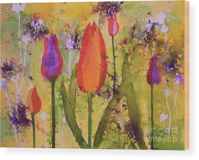 Barrieloustark Wood Print featuring the painting #646 Dance of the Tulips #646 by Barrie Stark
