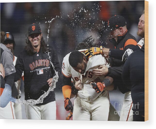 San Francisco Wood Print featuring the photograph Pablo Sandoval #6 by Ezra Shaw