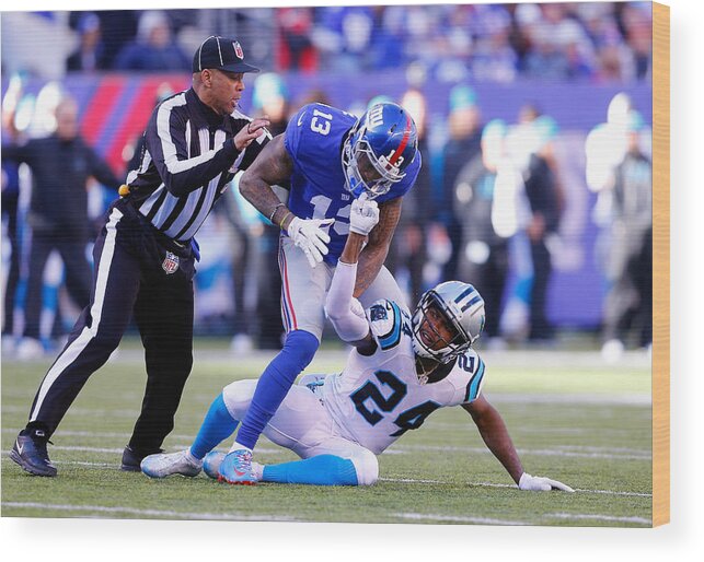 Odell Beckham Wood Print featuring the photograph Carolina Panthers v New York Giants #8 by Jim McIsaac