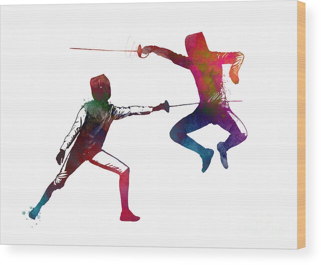 Fencing Sport Art #fencing #sport Wood Print featuring the digital art Fencing sport art #fencing #sport #8 by Justyna Jaszke JBJart