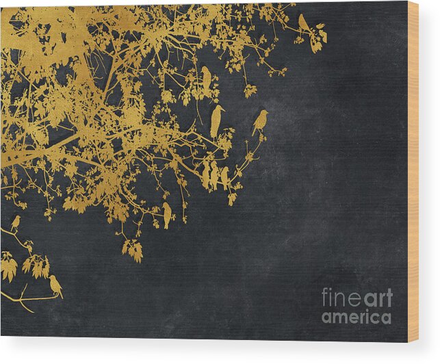  Wood Print featuring the digital art Gold And Black Floral #goldblack #floral #8 by Justyna Jaszke JBJart