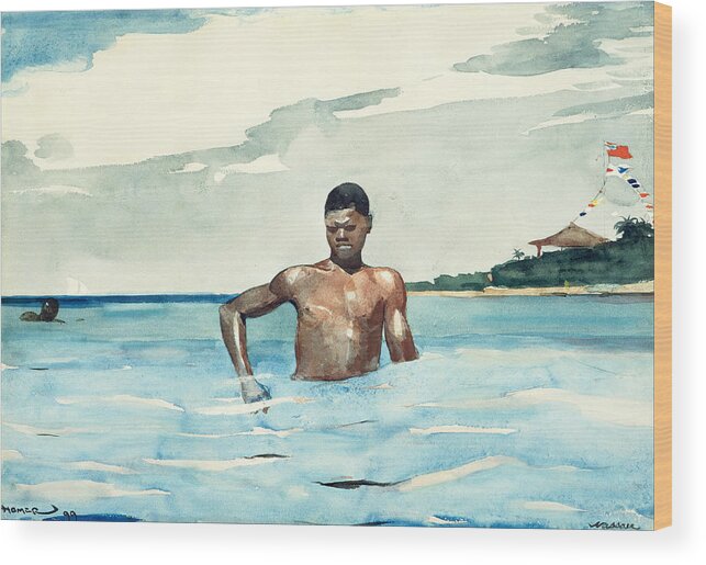 Winslow Homer Wood Print featuring the drawing The Bather by Winslow Homer