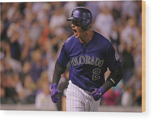 Game Two Wood Print featuring the photograph Troy Tulowitzki by Doug Pensinger