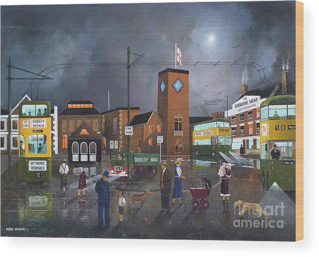 England Wood Print featuring the painting Dudley Trolley Bus Terminus - England by Ken Wood