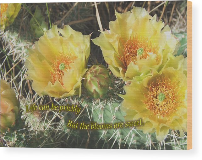 Cactus Wood Print featuring the mixed media A Prickly Life by Kae Cheatham