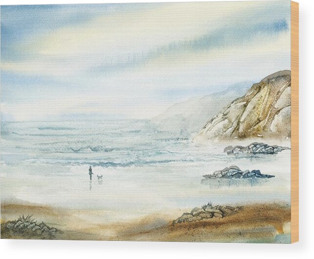 Walk Wood Print featuring the painting A walk by the sea. by Nataliya Vetter