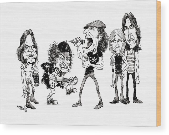 Mikescottdraws Wood Print featuring the drawing Ac/dc by Mike Scott